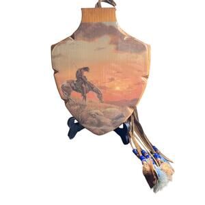 Vintage End of Trail Wooden Arrowhead Wall Hanging Feathers Beads Missouri USA